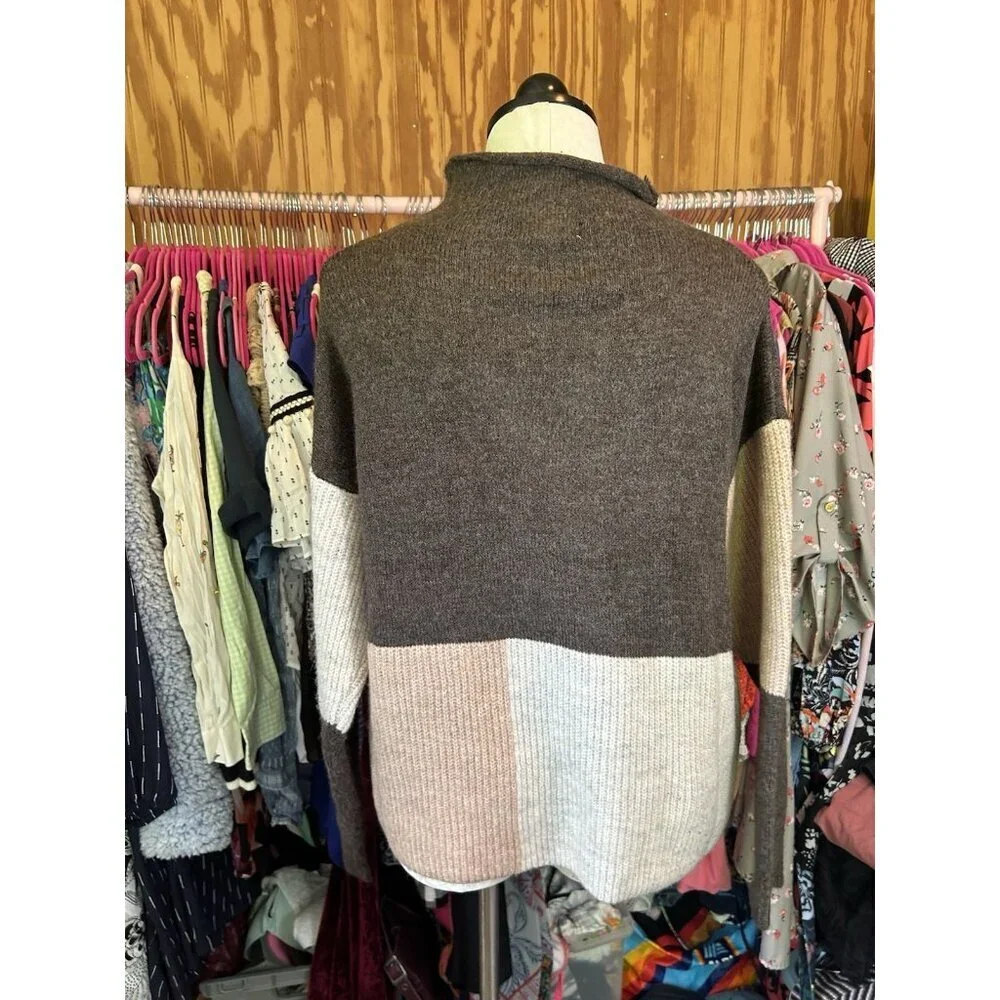 Entro Women's‎ High Neck Cozy Oversized Knit Sweater Colorblock Sz S Boho